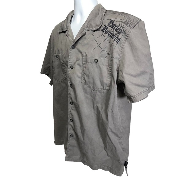 Harley Davidson‎ Short Sleeve Button Up Embroidered Shirt Skulls Flames Large - Picture 6 of 11